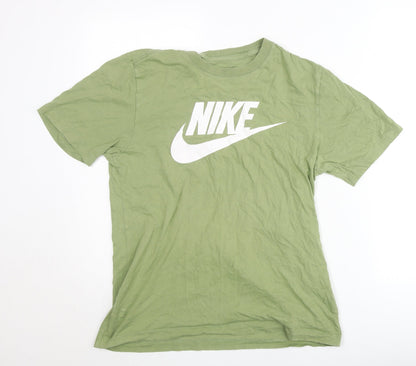Nike Men's Green Small Logo Sports T-Shirt Cotton Crew Neck