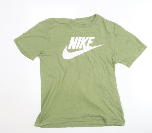 Nike Men's Green Small Logo Sports T-Shirt Cotton Crew Neck