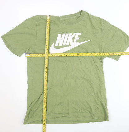 Nike Men's Green Small Logo Sports T-Shirt Cotton Crew Neck