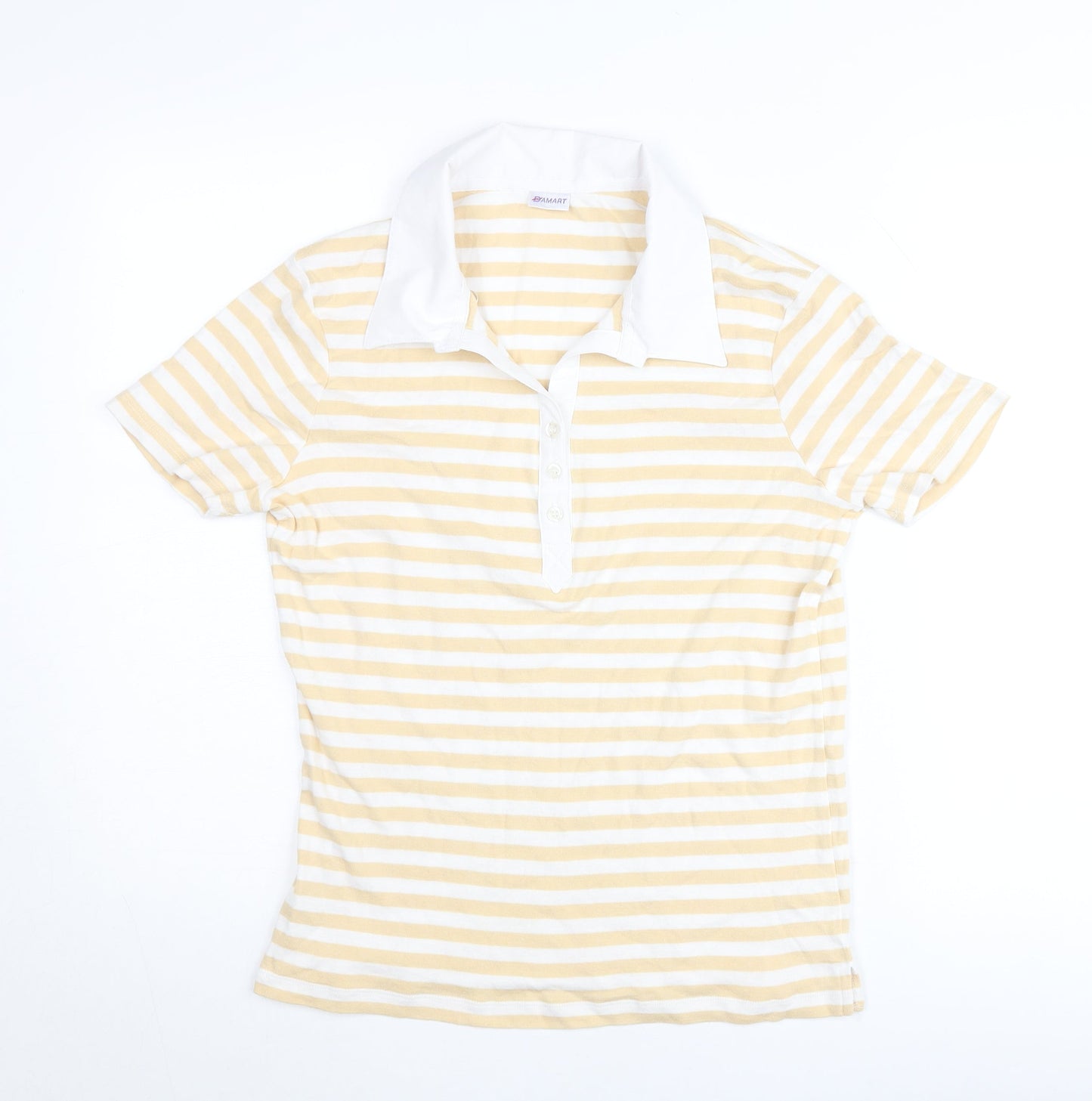 Damart Women’s Yellow White Striped Polo Shirt Size 18 Cotton Blend