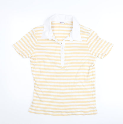 Damart Women’s Yellow White Striped Polo Shirt Size 18 Cotton Blend