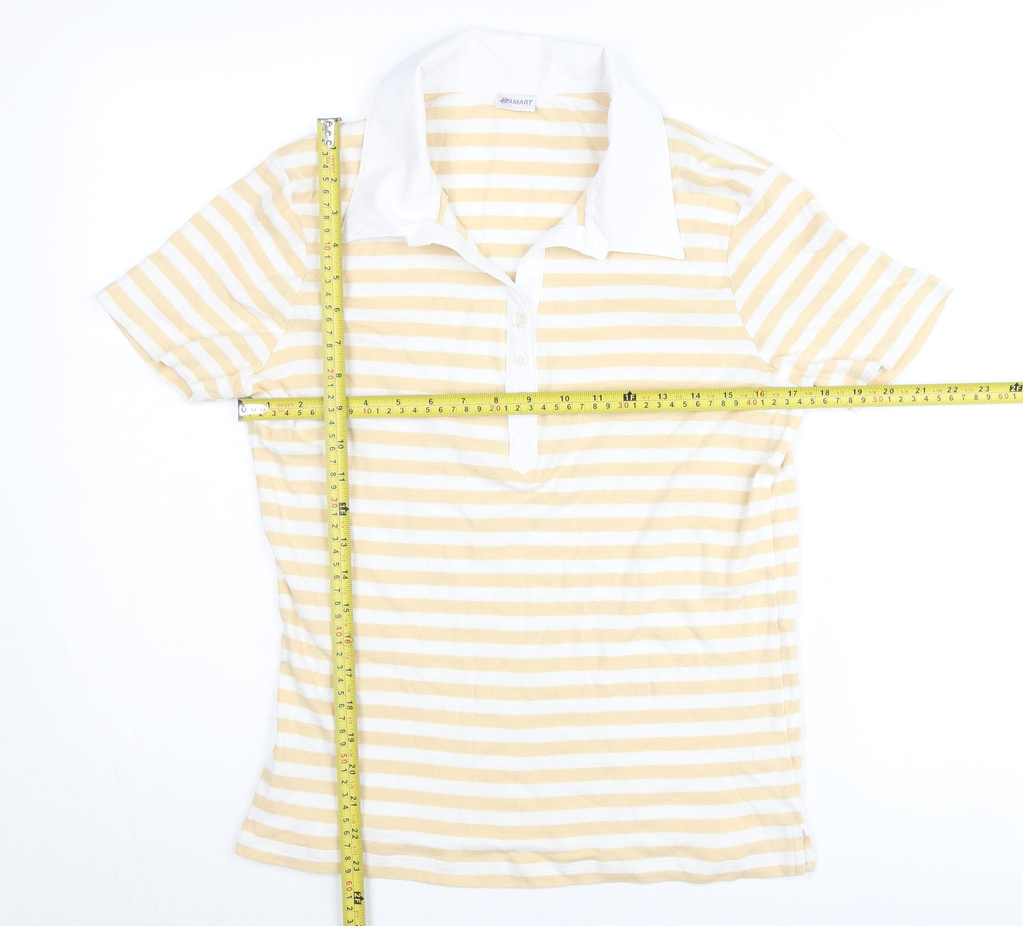 Damart Women’s Yellow White Striped Polo Shirt Size 18 Cotton Blend