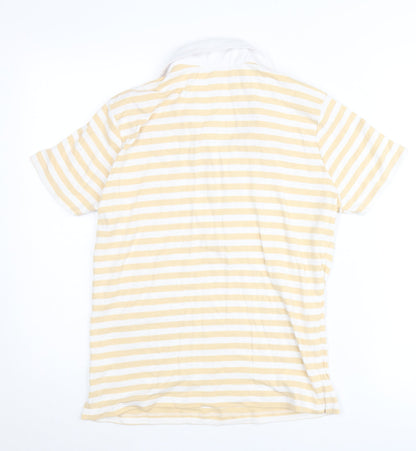 Damart Women’s Yellow White Striped Polo Shirt Size 18 Cotton Blend
