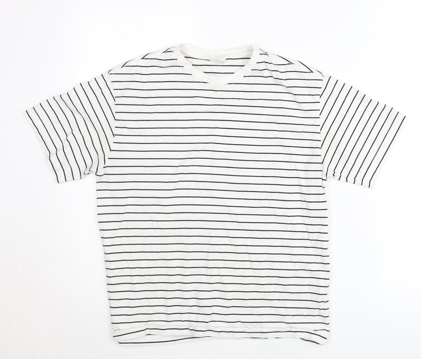 Zara Teens White Striped Cotton T-Shirt XS Crew Neck Casual Top