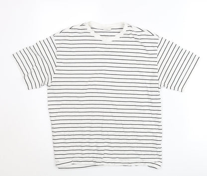 Zara Teens White Striped Cotton T-Shirt XS Crew Neck Casual Top