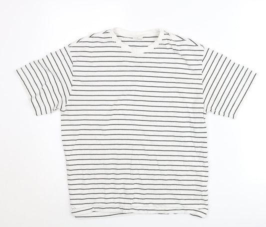 Additional front view of Zara Teens White Striped Cotton T-Shirt XS Crew Neck Casual Top