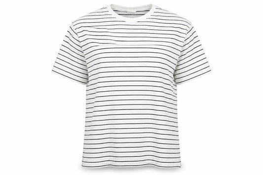 Front view of Zara Teens White Striped Cotton T-Shirt XS Crew Neck Casual Top