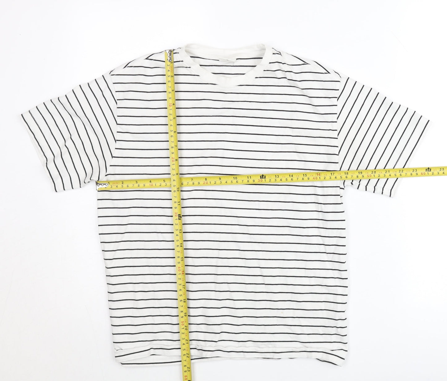 Zara Teens White Striped Cotton T-Shirt XS Crew Neck Casual Top