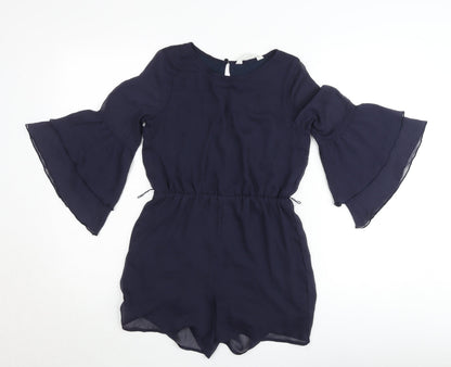 H&M Teens Blue Chiffon Playsuit 11-12Y Bell Sleeve Party Outfit