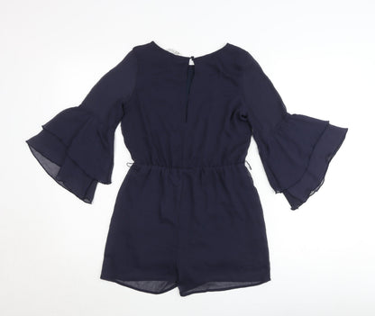 H&M Teens Blue Chiffon Playsuit 11-12Y Bell Sleeve Party Outfit