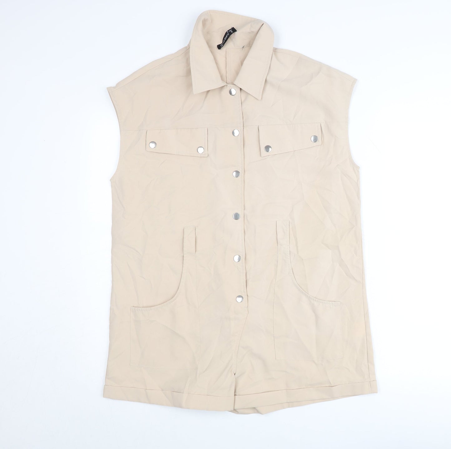 Solinary Womens Beige Sleeveless Collared Playsuit Size S