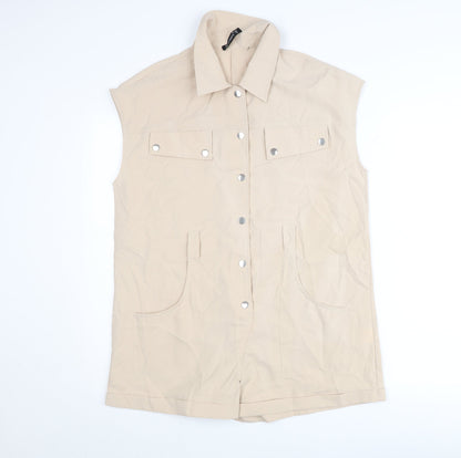 Solinary Womens Beige Sleeveless Collared Playsuit Size S
