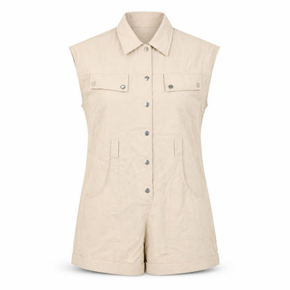 Solinary Womens Beige Sleeveless Collared Playsuit Size S