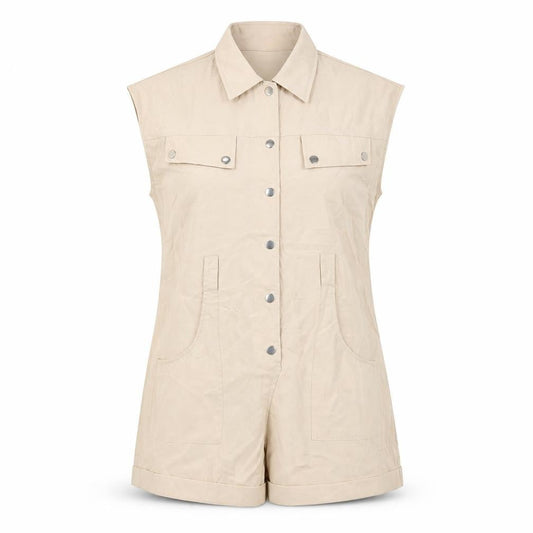 Solinary Womens Beige Sleeveless Collared Playsuit Size S