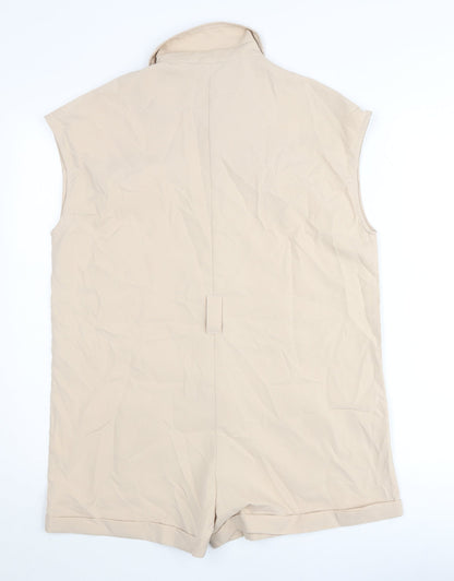 Solinary Womens Beige Sleeveless Collared Playsuit Size S