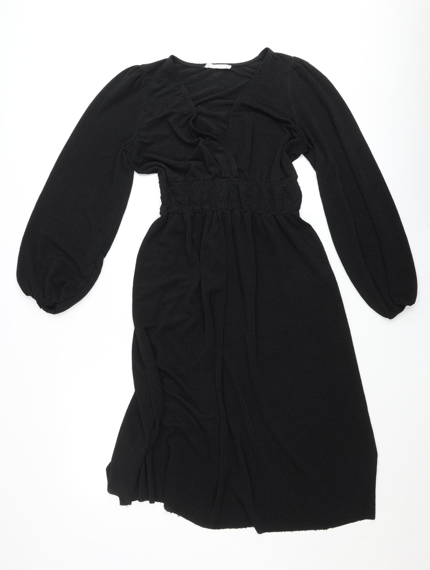 MNG Women’s Black Skater Mini Dress Size S Long Sleeve Ruched