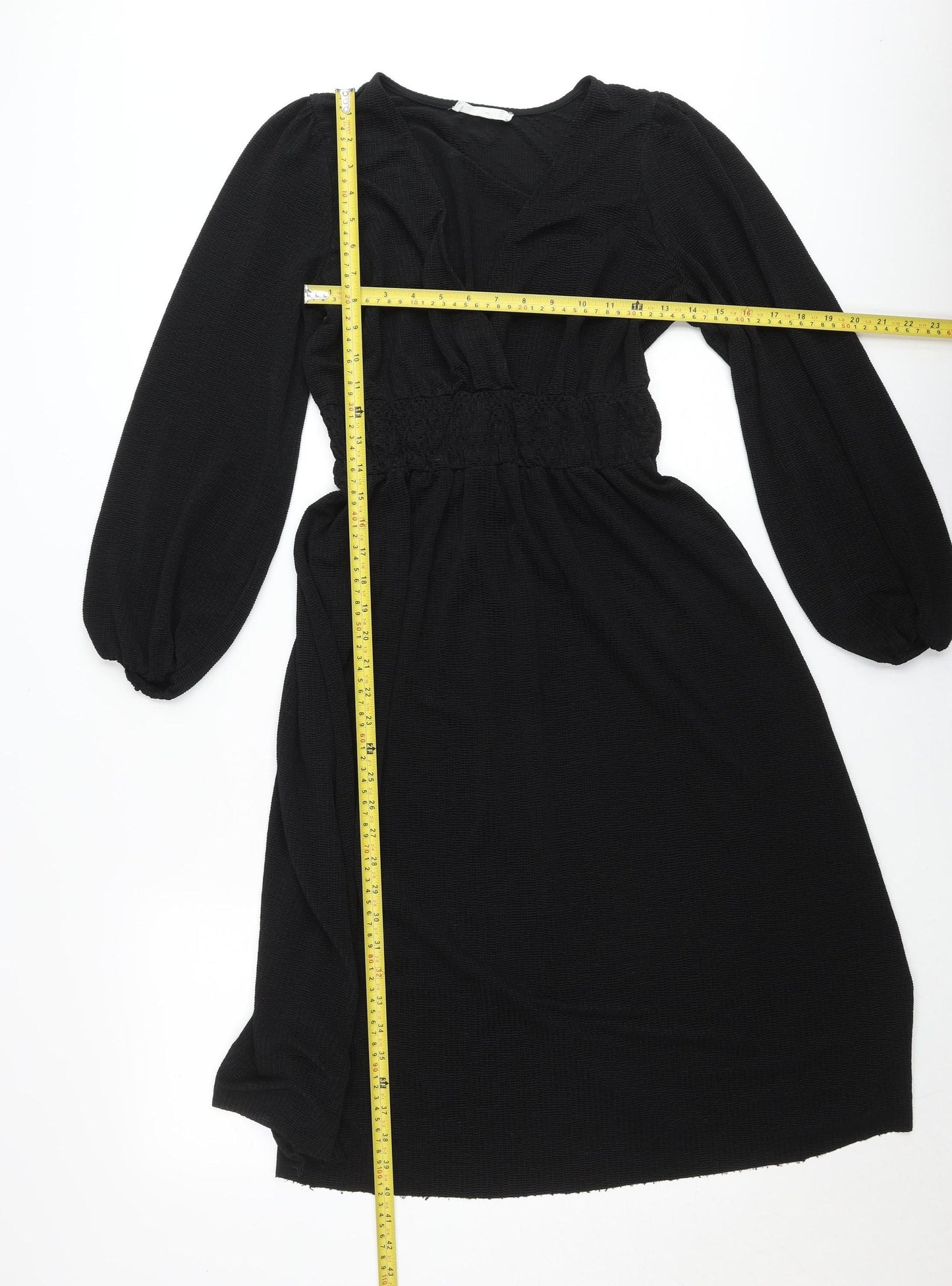 MNG Women’s Black Skater Mini Dress Size S Long Sleeve Ruched