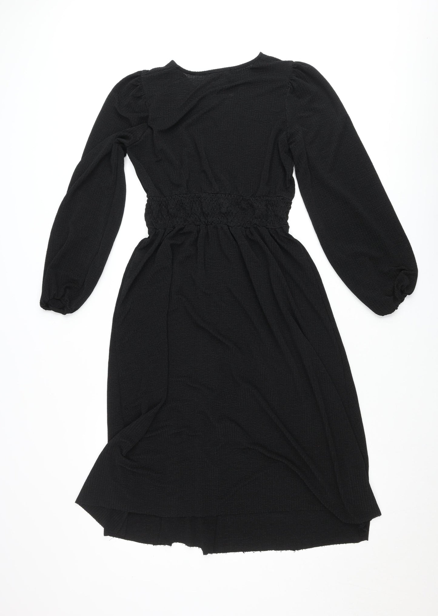 MNG Women’s Black Skater Mini Dress Size S Long Sleeve Ruched
