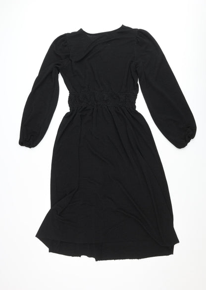 MNG Women’s Black Skater Mini Dress Size S Long Sleeve Ruched