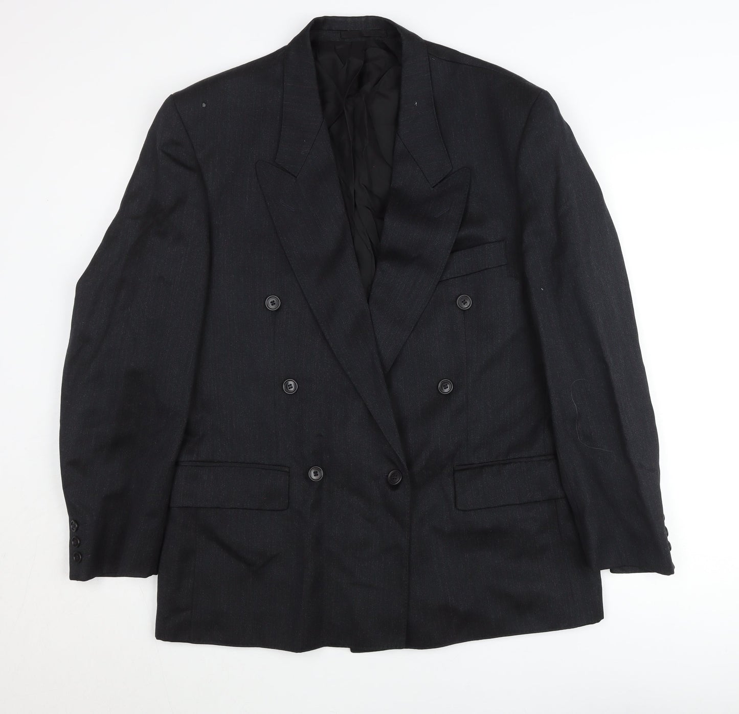 Hector James Mens Grey Wool Double-Breasted Blazer 40 Short