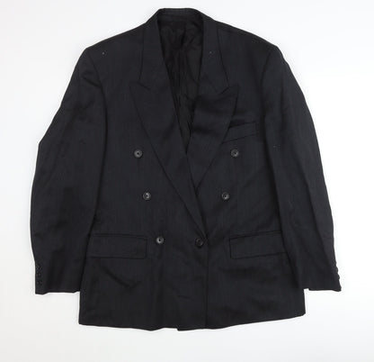 Hector James Mens Grey Wool Double-Breasted Blazer 40 Short