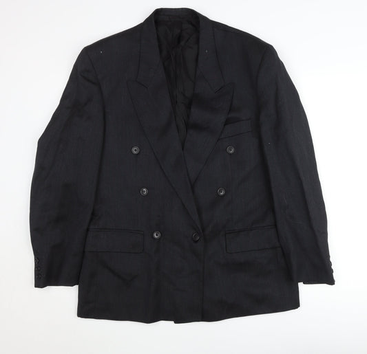Hector James Mens Grey Wool Double-Breasted Blazer 40 Short