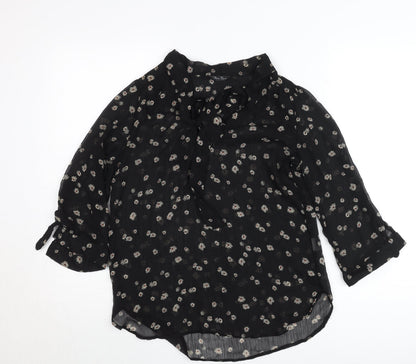 Marina Kaneva Womens Black Floral Chiffon Blouse Size 12