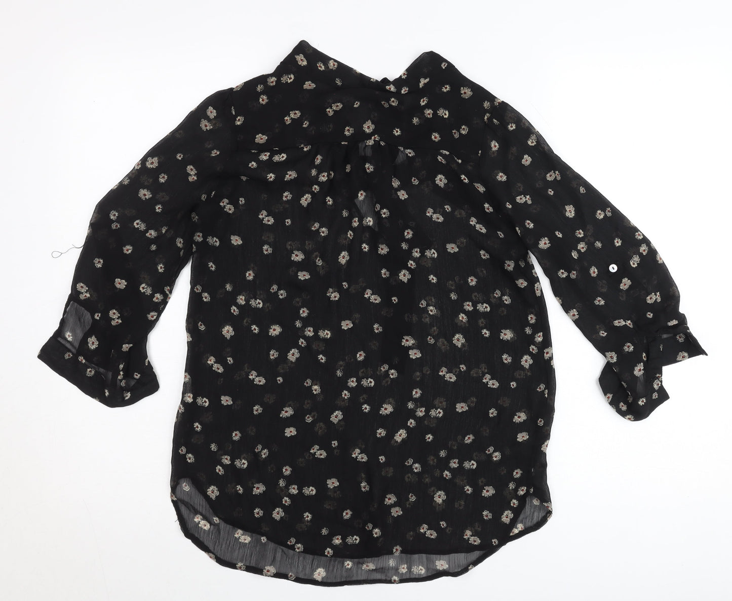 Marina Kaneva Womens Black Floral Chiffon Blouse Size 12