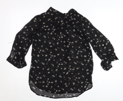 Marina Kaneva Womens Black Floral Chiffon Blouse Size 12