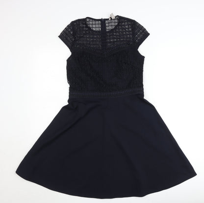H&M Women’s Black Lace A-Line Dress Size 8 Short Sleeve Knee Length