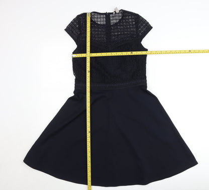 H&M Women’s Black Lace A-Line Dress Size 8 Short Sleeve Knee Length