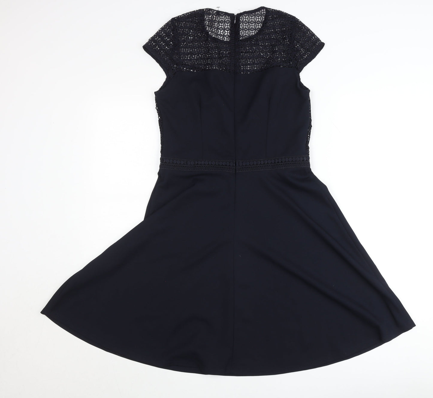 H&M Women’s Black Lace A-Line Dress Size 8 Short Sleeve Knee Length