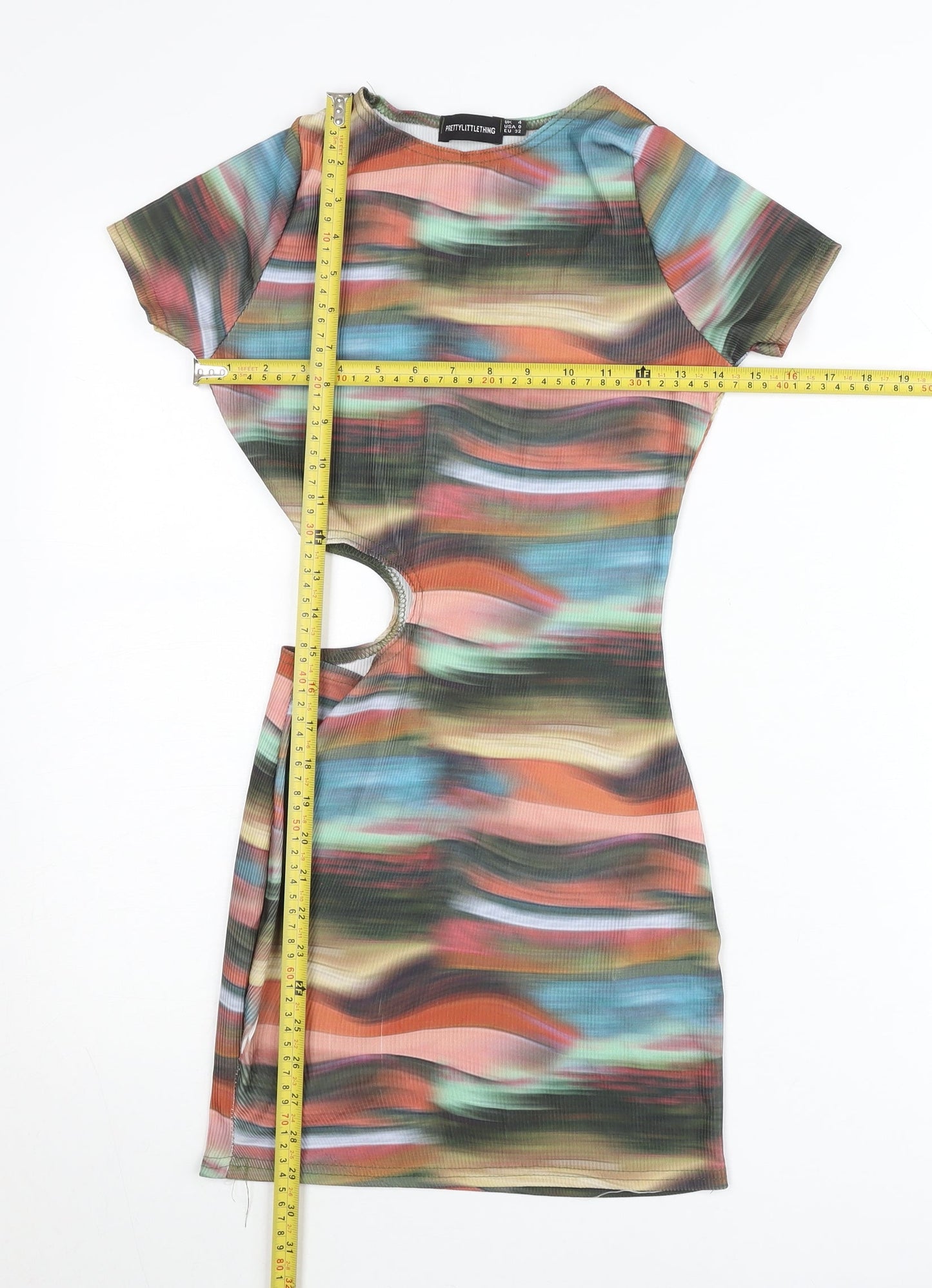 PrettyLittleThing Women’s Multicoloured Bodycon Mini Dress UK 4