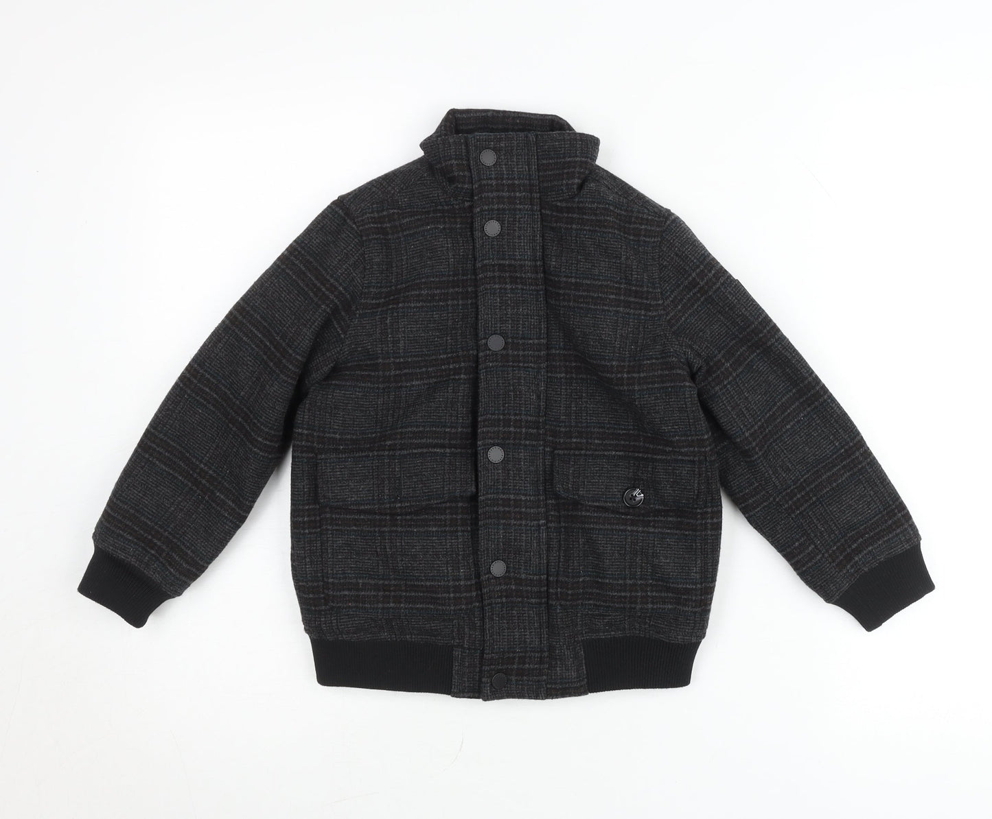 Next Boys Grey Plaid Wool Blend Bomber Jacket 6 Years Autumn Winter