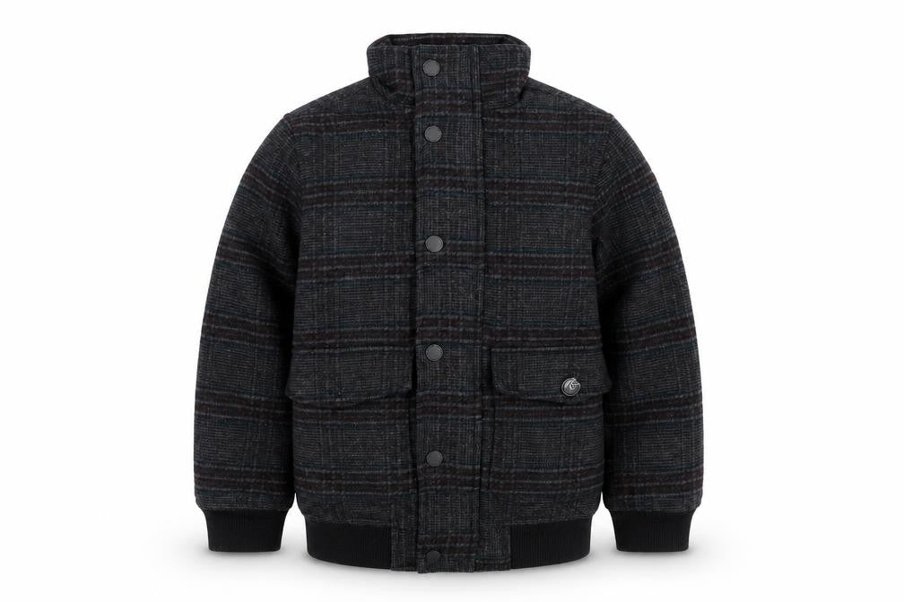 Front view of Next boys’ grey plaid wool blend bomber jacket 6 years autumn winter