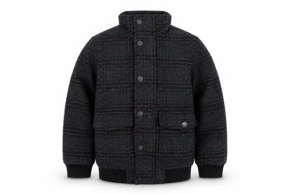Front view of Next boys’ grey plaid wool blend bomber jacket 6 years autumn winter