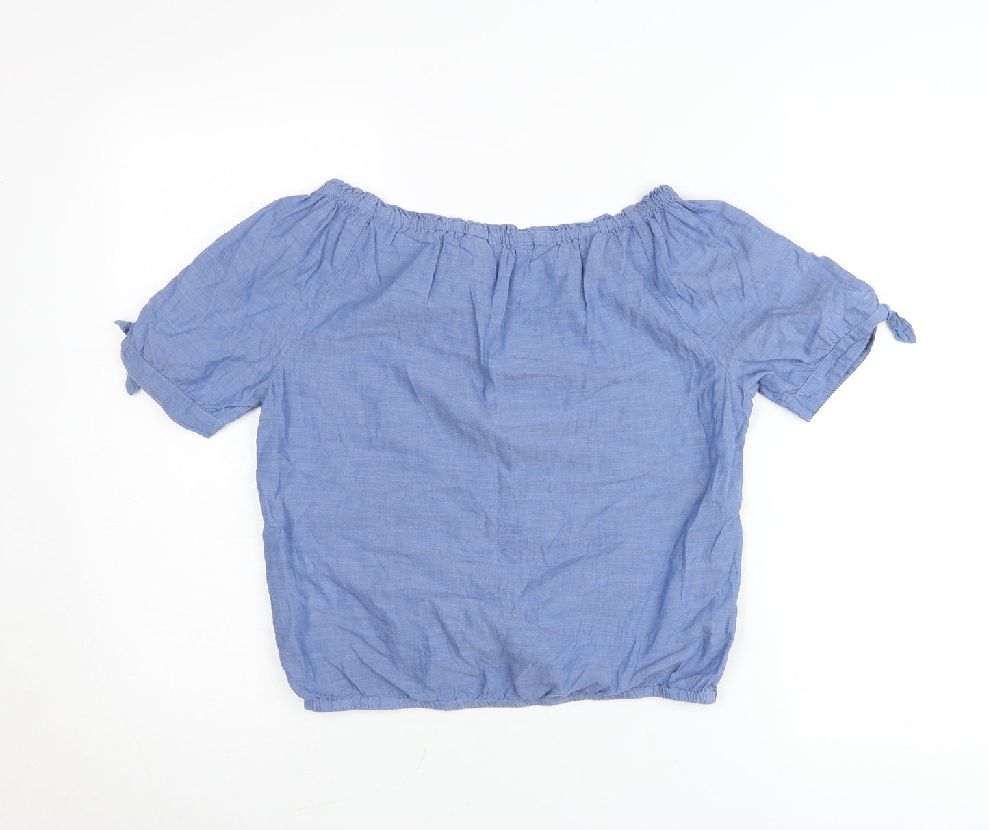 H&M Teens Blue Cotton Off Shoulder Blouse Size 14 Short Sleeve
