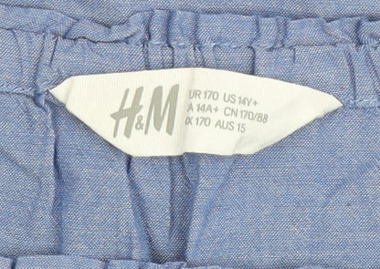 H&M Teens Blue Cotton Off Shoulder Blouse Size 14 Short Sleeve