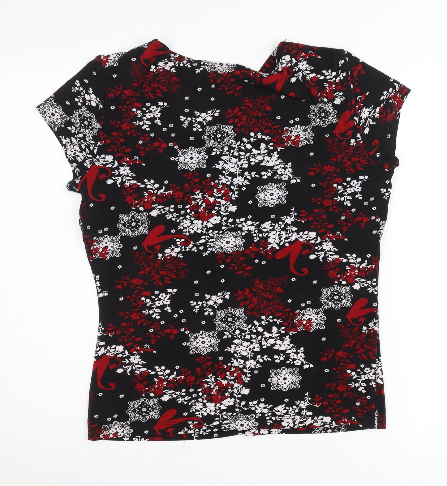 Perseption Concept Women's Black Red Floral V-Neck Tunic Blouse L