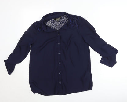 Lipsy London Women’s Blue Lace Detail Button-Up Shirt UK 8