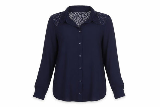 Lipsy London Women’s Blue Lace Detail Button-Up Shirt UK 8