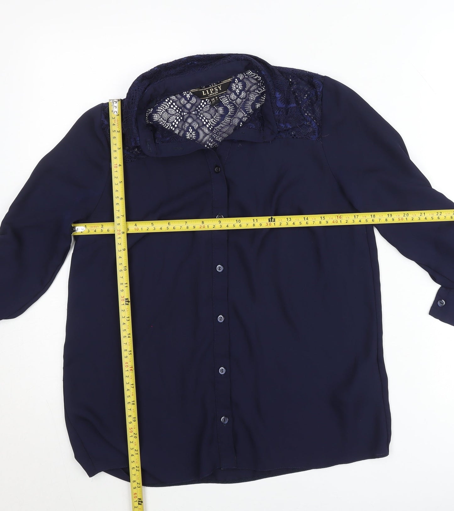 Lipsy London Women’s Blue Lace Detail Button-Up Shirt UK 8