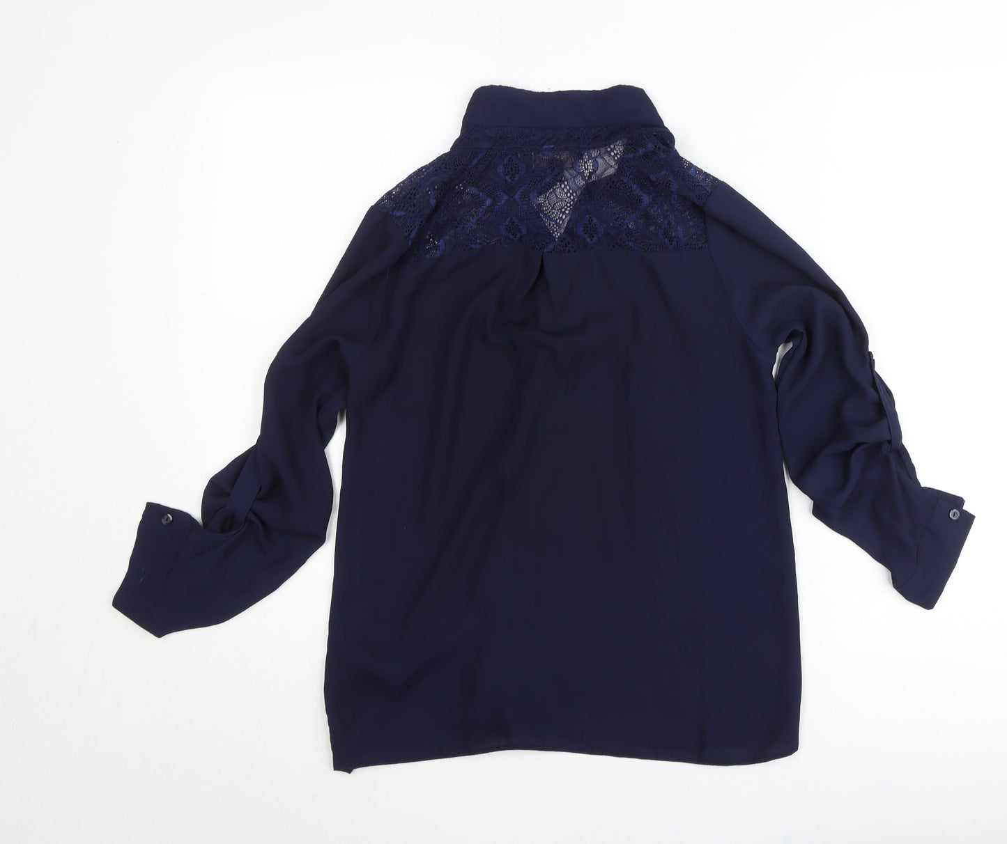 Lipsy London Women’s Blue Lace Detail Button-Up Shirt UK 8