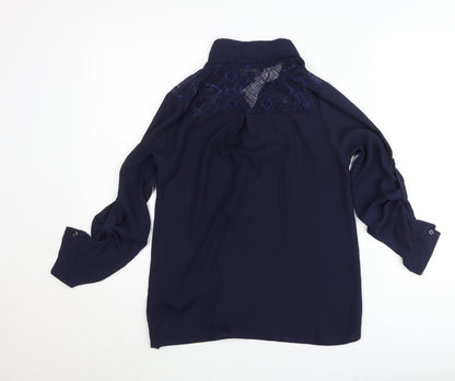 Lipsy London Women’s Blue Lace Detail Button-Up Shirt UK 8