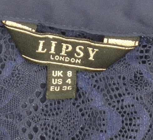 Lipsy London Women’s Blue Lace Detail Button-Up Shirt UK 8