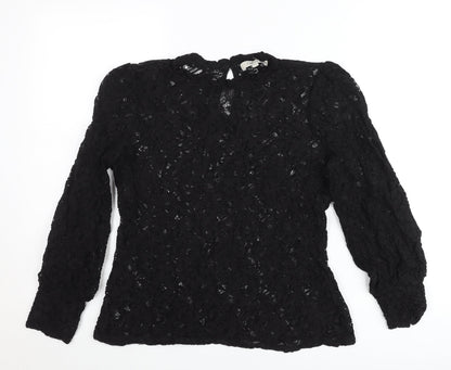 Oasis Women’s Black Lace Long Sleeve Blouse Size M Tunic Style