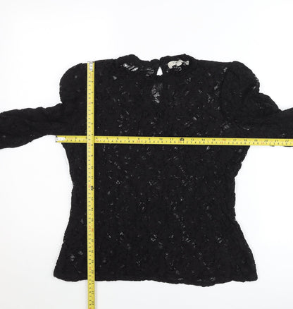 Oasis Women’s Black Lace Long Sleeve Blouse Size M Tunic Style