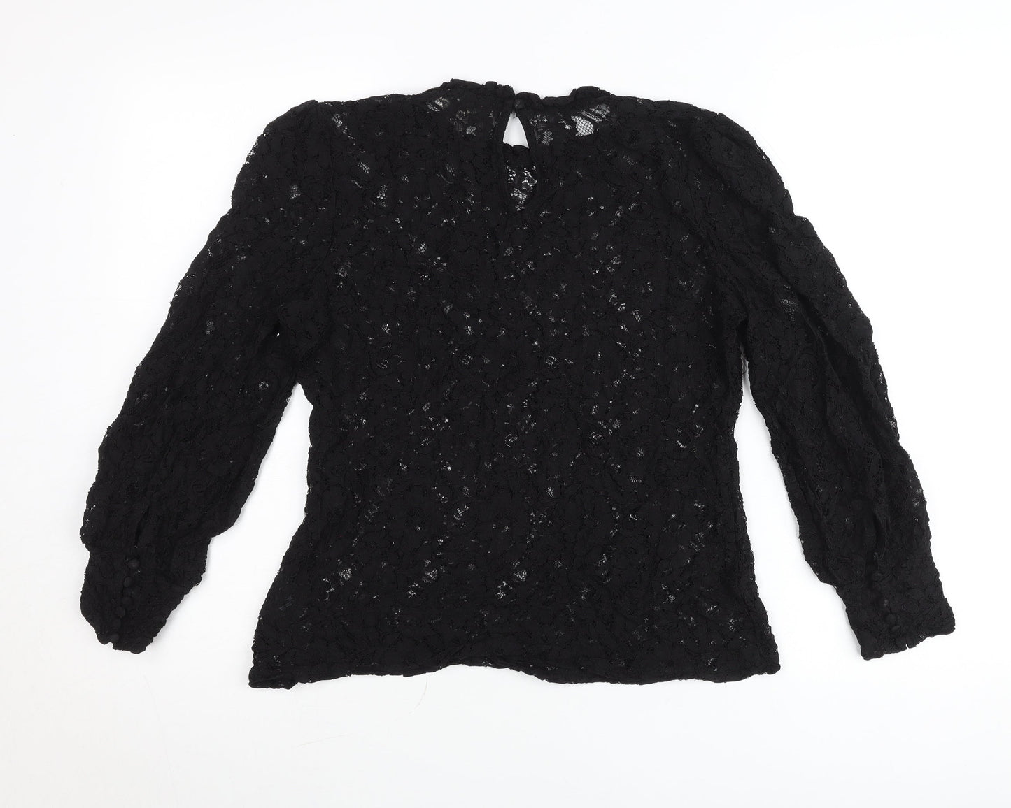 Oasis Women’s Black Lace Long Sleeve Blouse Size M Tunic Style