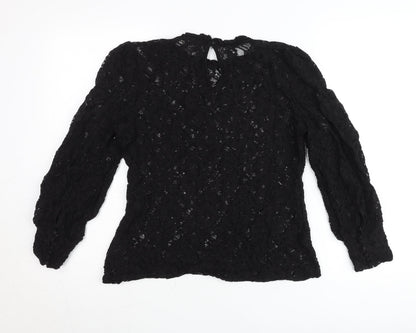 Oasis Women’s Black Lace Long Sleeve Blouse Size M Tunic Style