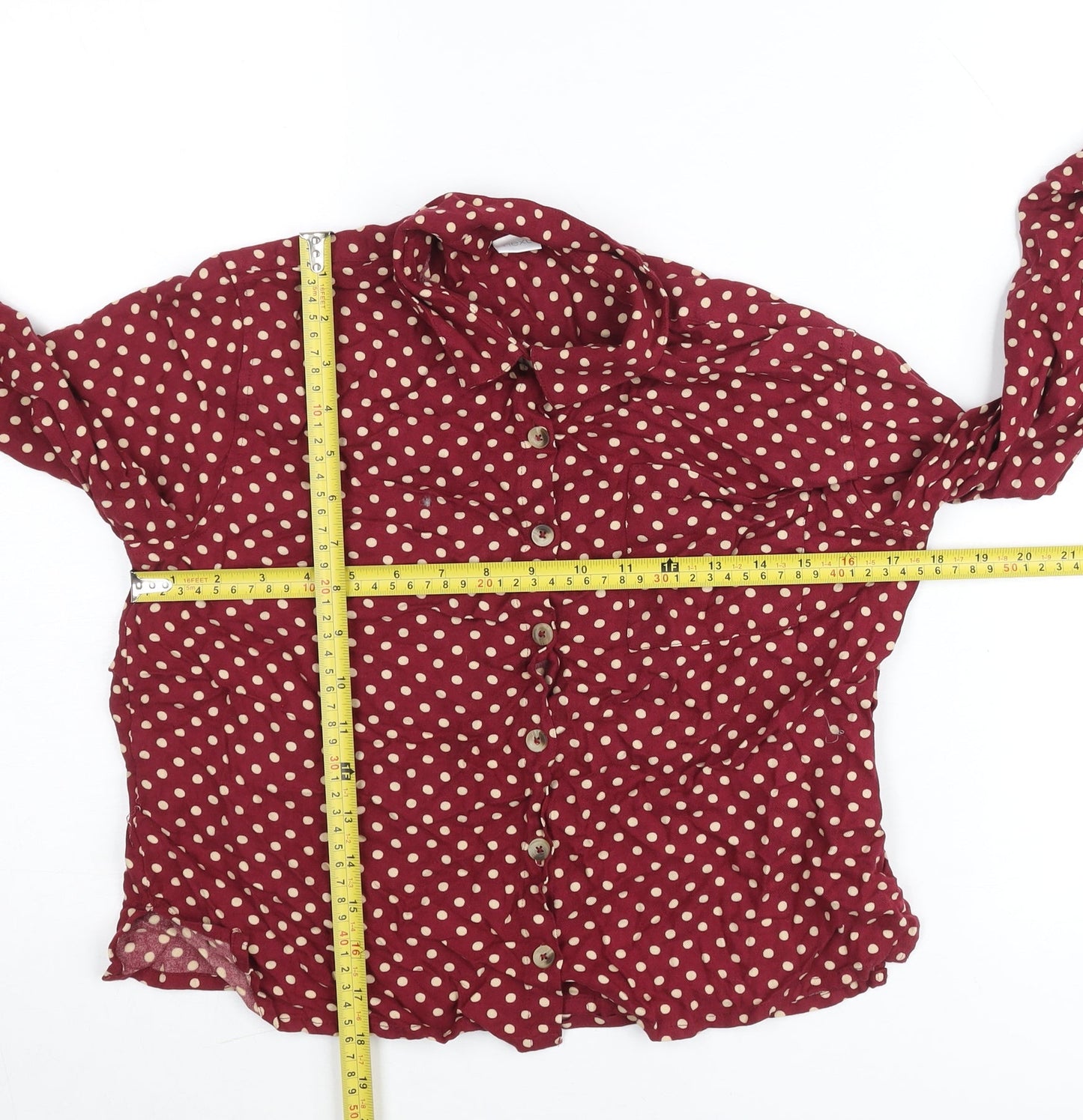 Next Teens Red Polka Dot Button-Up Shirt Long Sleeve Size 14